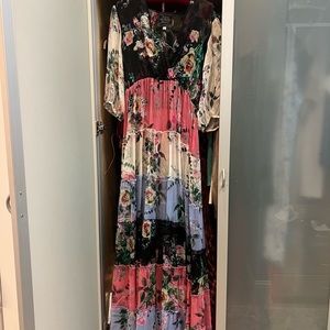 Johnny Was sheer tiered multi colored maxi dress includes matching slip